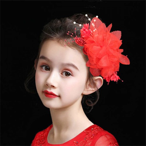 Girls kids performance headwear fairy girl  model show hair accessories princess hairpin beige flowers headdresses flower girl jewelry